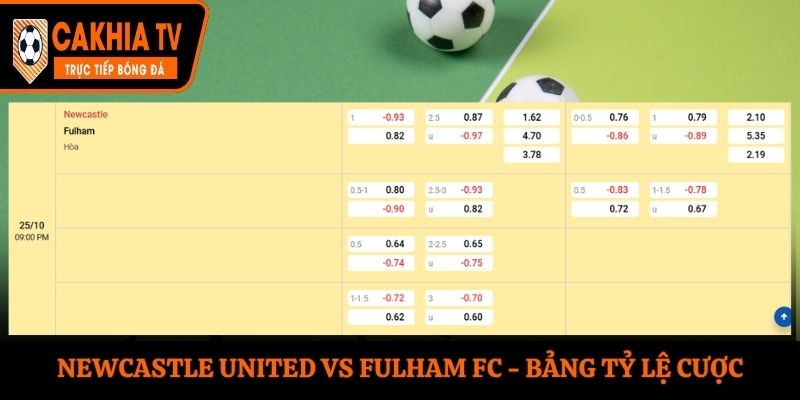 Soi kèo Newcastle United vs Fulham FC - bảng kèo trận đấu